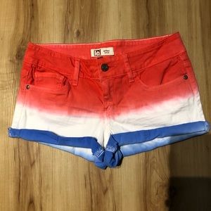 Red, white and blue ombré shorts